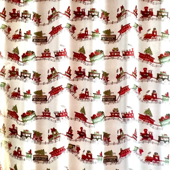 Christmas Holiday Santa Train Fabric Shower Curtain Presents Trees Festive - Picture 6 of 9